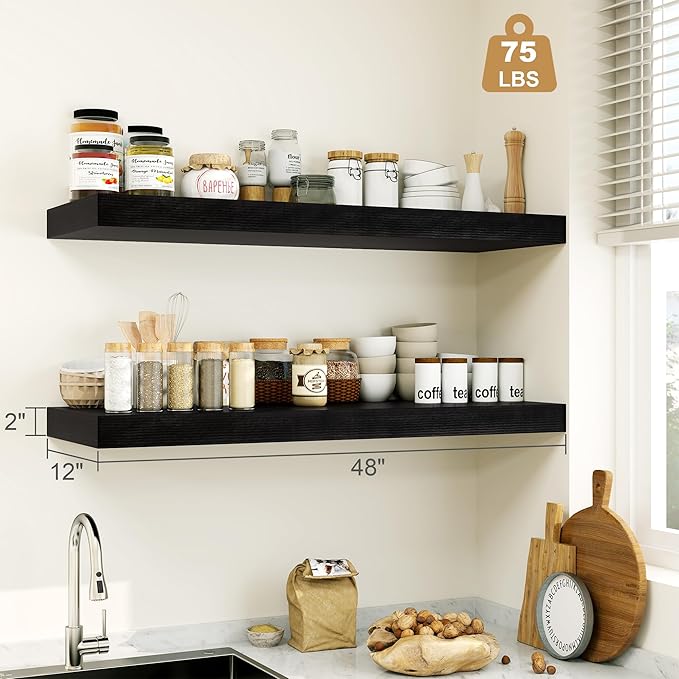 Heimlove Black Bathroom Shelves Floating Shelves - Image 3