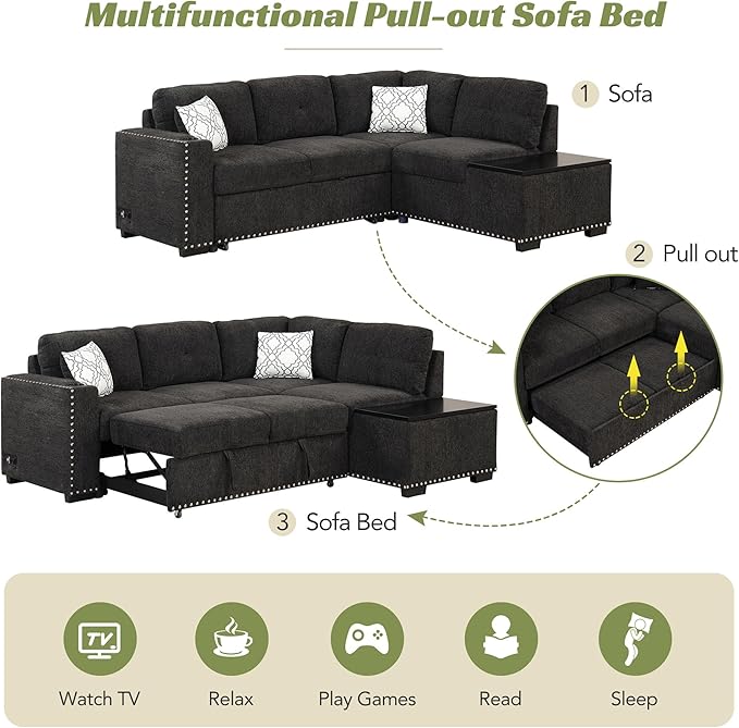 Merax Modern 83.8" Sectional Couch Bed - Image 5