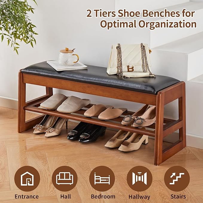 Shoe Rack Bench with Storage-Wood Shoe Bench - Image 7