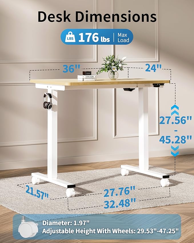 Okin Small Electric Standing Desk, Oak Sit to Stand Computer Workstation - Image 2