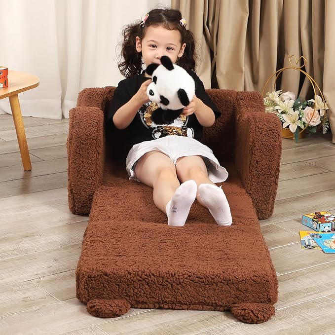 Kids Chairs for Toddler, 2-in-1 Toddler Soft Sherpa Couch Fold Out, Convertible - Image 5