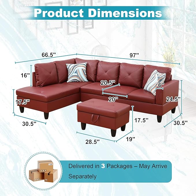 97" Oversized Sectional Couch, L Shaped Couch - Image 2