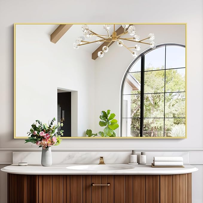 Gold Bathroom Mirror for Wall, 30x48 Inch Rectangle Mirrors by Welcometocofeny