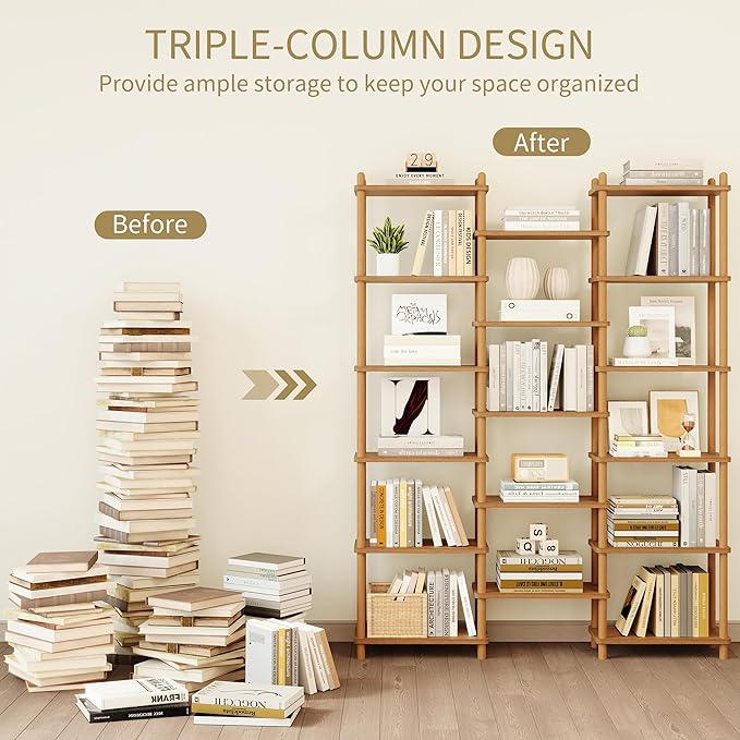 IOTXY Wooden Triple Wide Bookshelf - Image 5