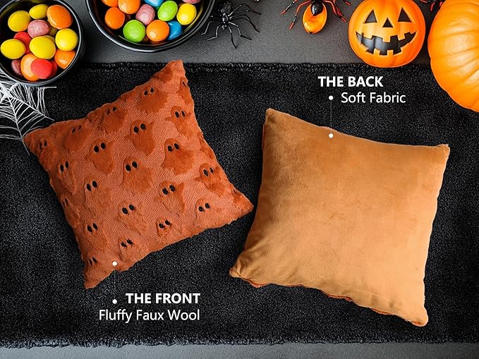 4TH Emotion Halloween Ghost Decorative Pillow Covers 18x18 Set of 2, Rust Red - Image 5
