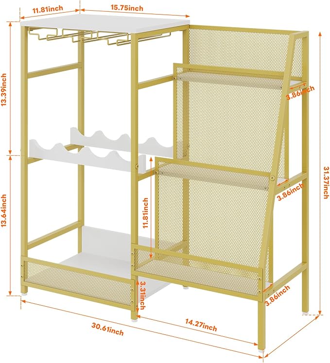 Gold Liquor Stand with Glass Holder, Mini Bar Table - Image 2