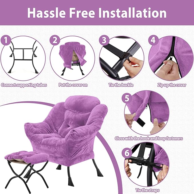 Lazy Chair with Folding Ottoman, Accent Chair Plush Upholstered with Metal - Image 6