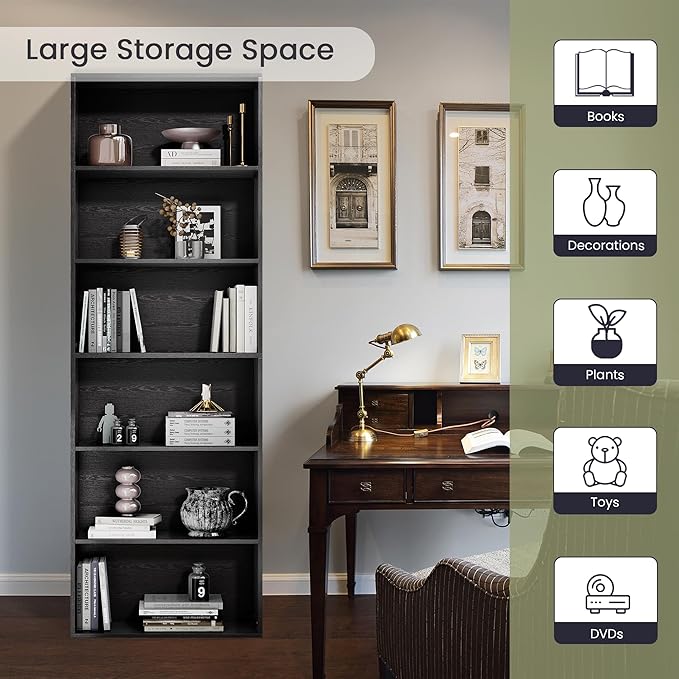 71" Tall Bookcase, 6-Tier Open Display Storage Shelves, Floor Standing Large - Image 8