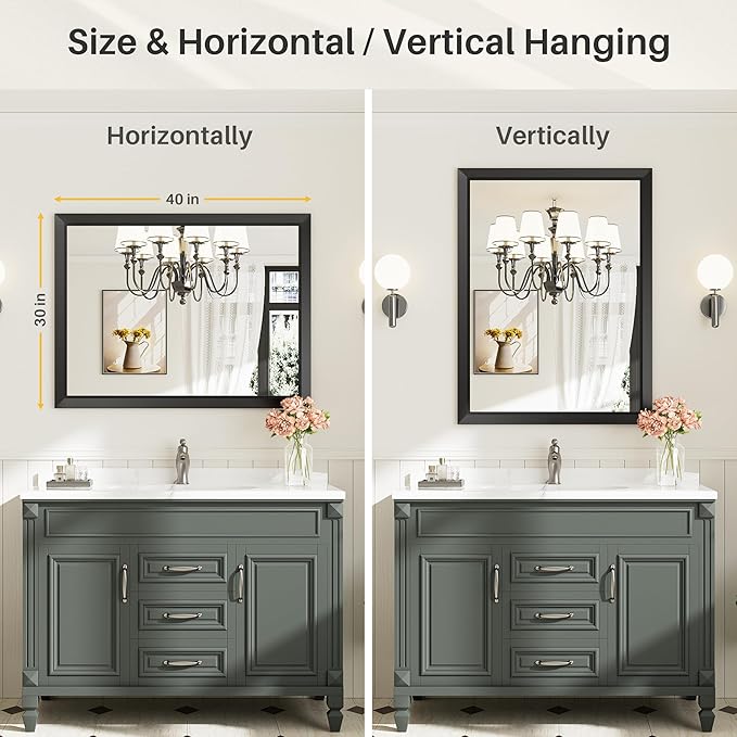 40x30 Inch Black Bathroom Mirror - Image 6