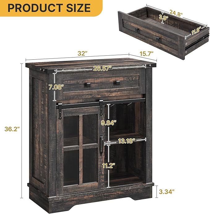 DWVO Farmhouse Coffee Bar Cabinet, Sideboard Buffet Cabinet - Image 2