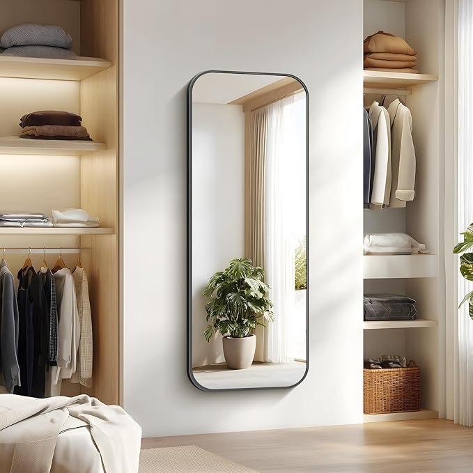 Bathroom Mirror, 60 x 24 inch Metal Framed Black Rectangle Mirror, Rounded - Image 9