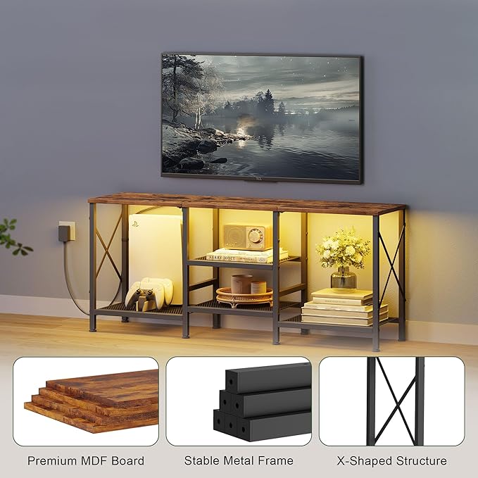 TV Stand with LED Lights for 55 Inch TV, Entertainment Center with 3-Tier Open - Image 6