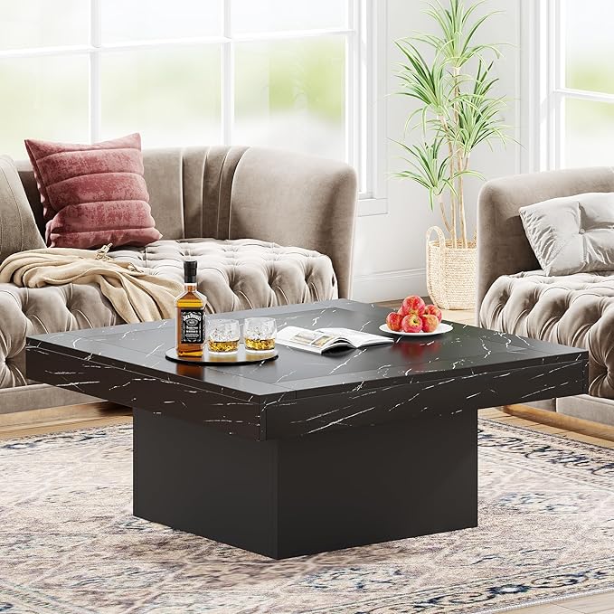 Tribesigns LED Coffee Table Square Engineered Wood Low Coffee Table - Image 3