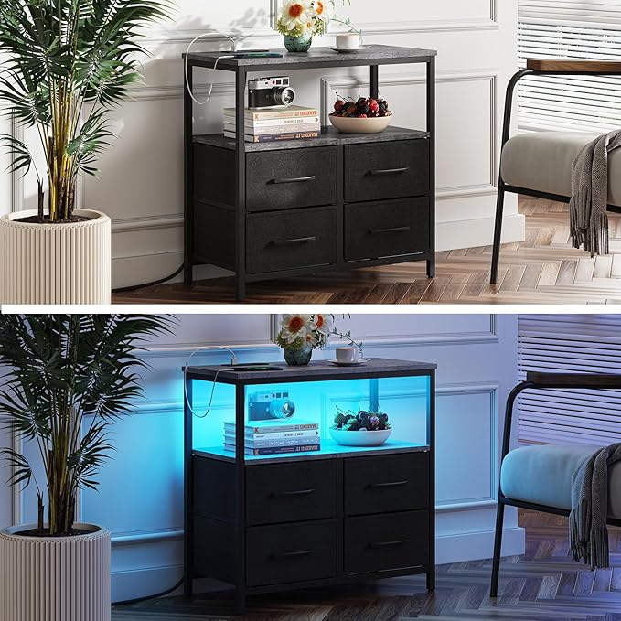 TUTOTAK LED Night Stand with Charging Station, Large Nightstand with USB and - Image 4