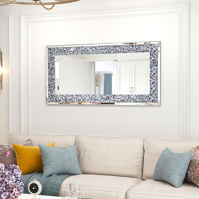 Crystal Crush Diamond Wall Mirror-47 x24 Silver Mirror, Gorgeous Rectangle - Image 5