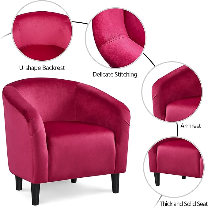 Yaheetech Club Chair, Velvet Accent Chair Upholstered Barrel Chair Sitting Chair - Image 5
