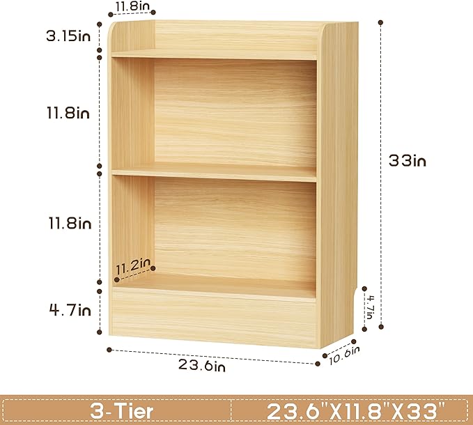 Lkeiyay Kids Bookshelf and Toy Storage Organizer, 3-Tier Wood Montessori Shelf - Image 3