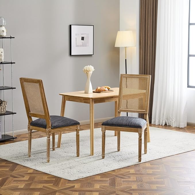 Merax Upholstered Solid Wood Dining Chairs Set of 2, French Country Style - Image 4