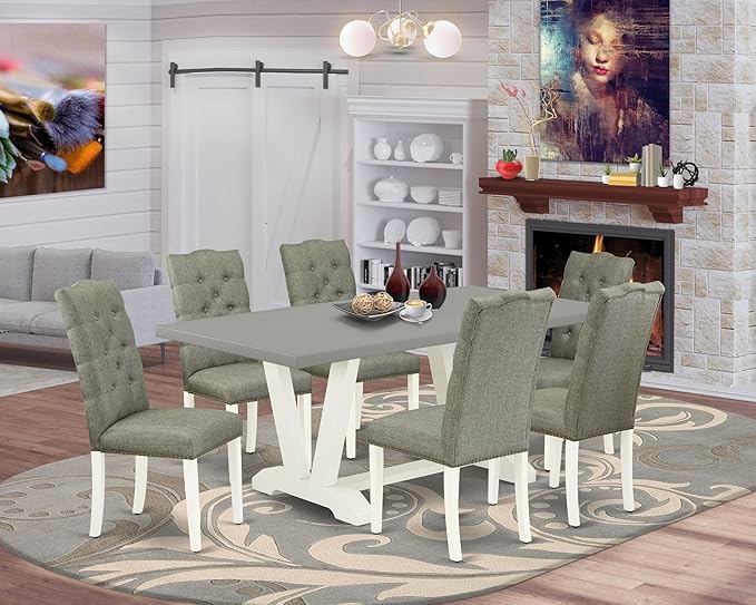 East West Furniture V097EL207-7 7 Piece Dining Table Set Consist of a Rectangle - Image 2