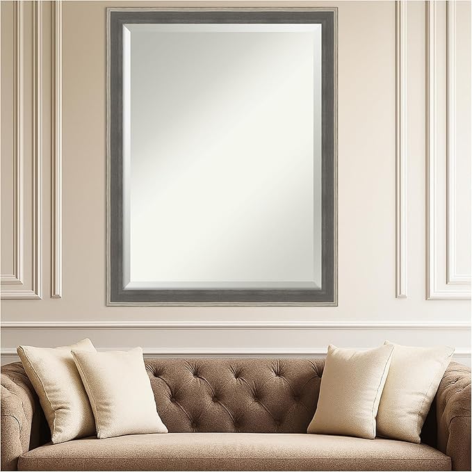 Amanti Art Grey Wall Mirror 35x45 Cottage Grey Silver Rectangle Bathroom Mirror - Image 4