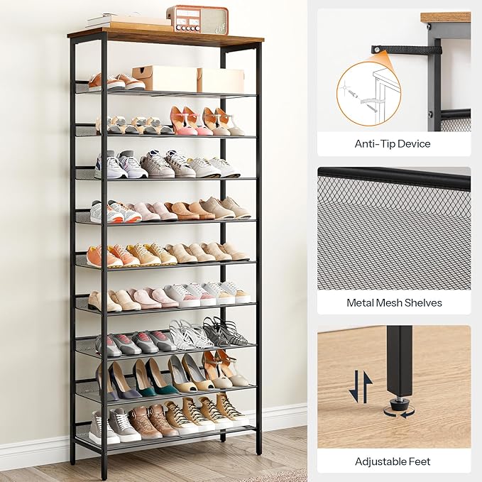 HOOBRO 10-Tier Shoe Rack, 29.5"L Shoe Shelf, Large Capacity Shoe Storage - Image 7