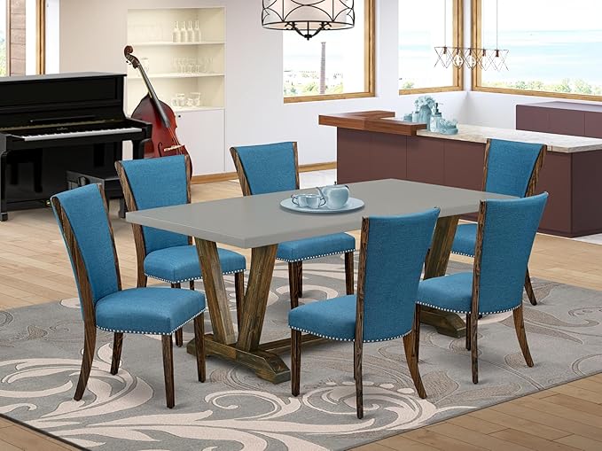 East West Furniture V797VE721-7 7 Piece Dining Table Set Consist of a Rectangle - Image 2