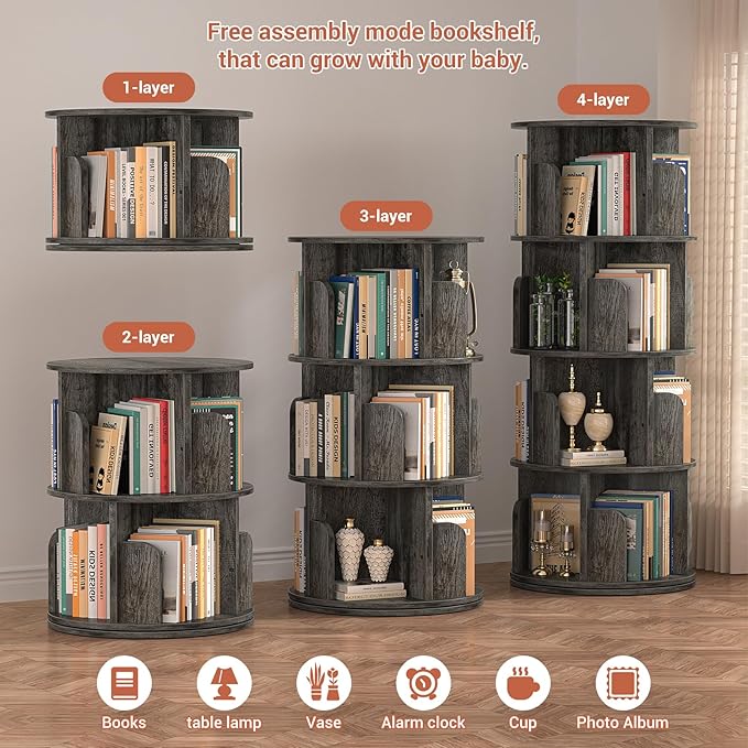 Rotating Bookshelf, Wood Corner Bookshelf, 360 Display Spinning Bookcase - Image 6