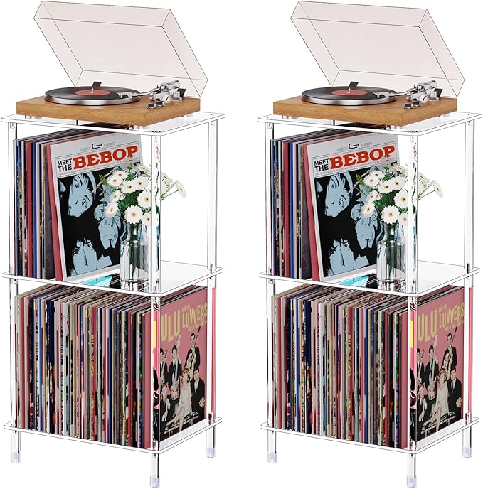 Acrylic Record Player Stand Set of 2, 3-Tier Clear Turntable Table by Bkemiy