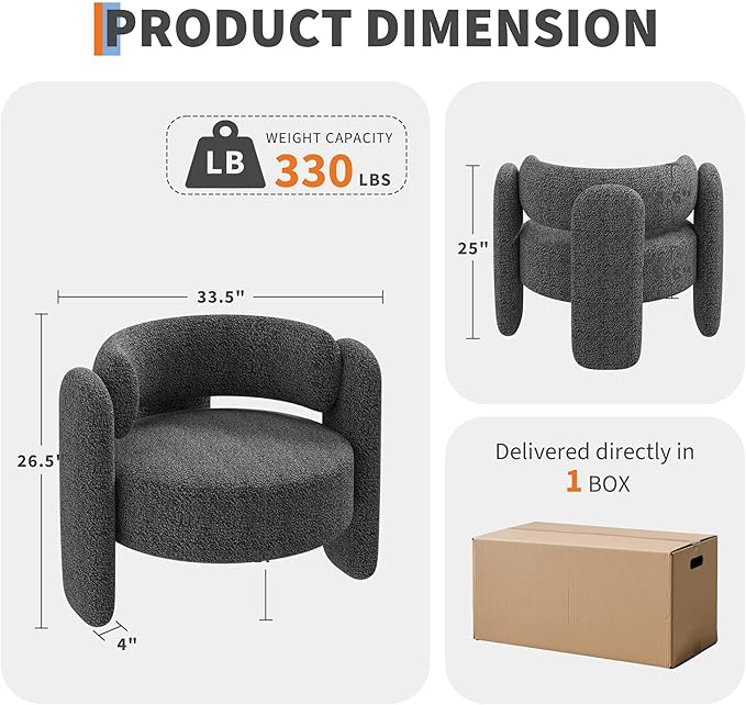 Modern Chenille Accent Armchair， Mid-Century Upholstery, Round Corners - Image 2