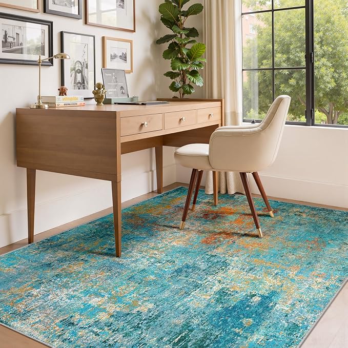 Washable Area Rugs 9'x12' Non-Slip Modern Abstract Soft - Image 4