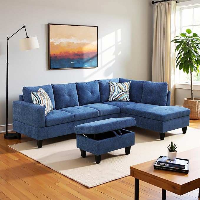 Couches for Living Room Modern L Shaped Couch Comfy Linen Fabric 3 Pieces - Image 4