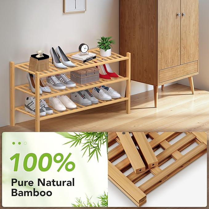 Haddockway Long 3 Tier Bamboo Shoe Rack Storage Organizer, Small Space - Image 5
