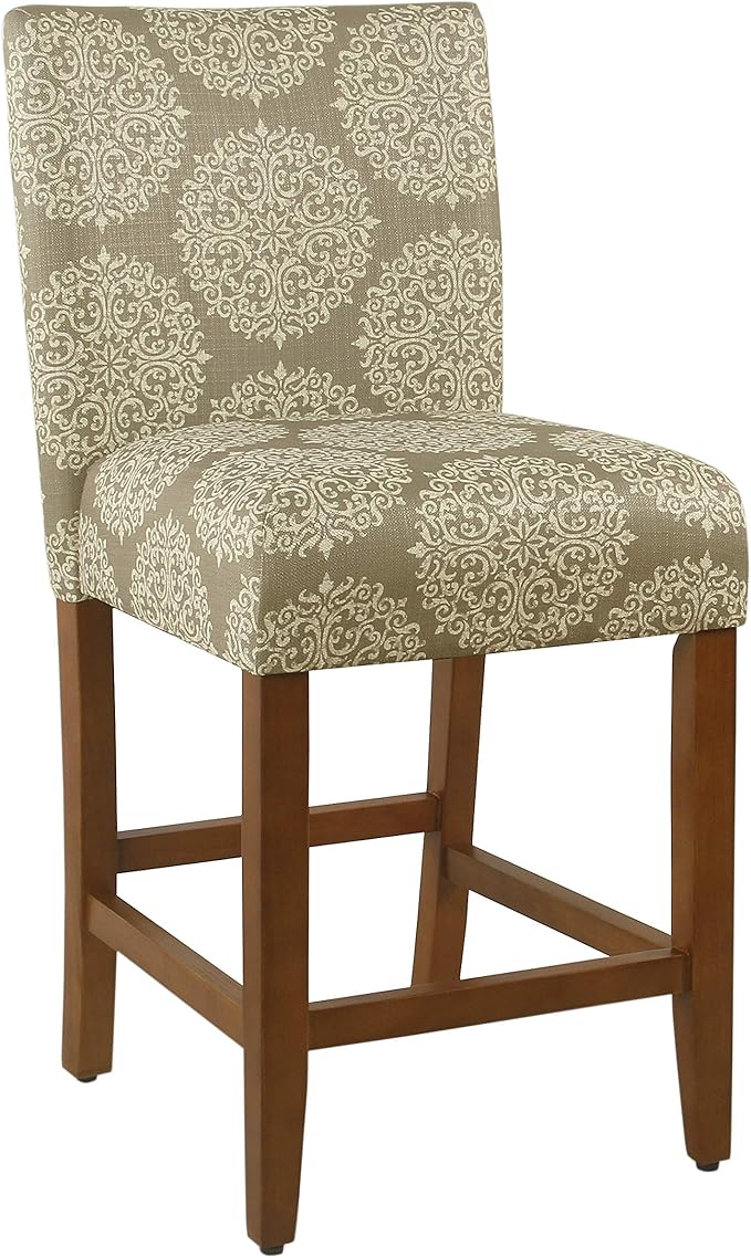 HomePop Upholstered Counter Height Barstool, Taupe and Cream Medallion by HomePop