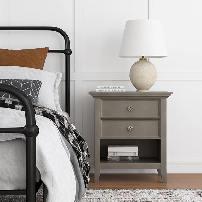 SIMPLIHOME Amherst SOLID WOOD 24 Inch Wide Traditional Bedside Nightstand Table - Image 2