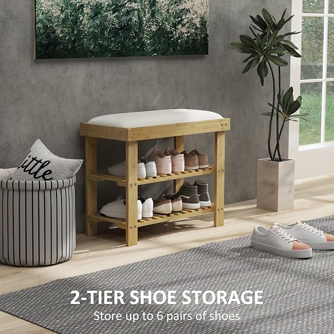HOMCOM Bamboo Shoe Bench, 3-Tier Entryway Bench - Image 5