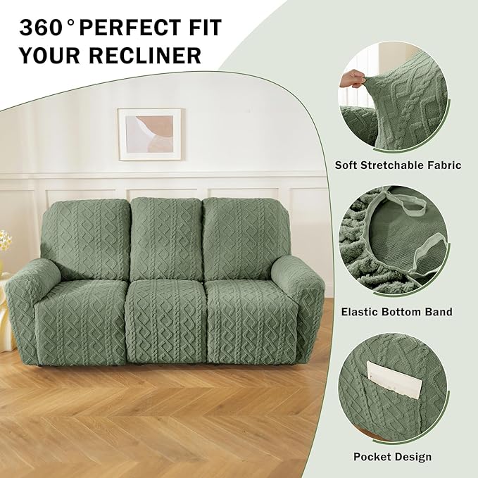 vctops 8 Pieces Geometric Jacquard Plush Recliner Sofa Covers Soft Fuzzy Fluffy - Image 4