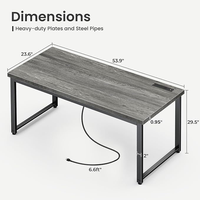 Huuger 55 x 24 inch Desk with Power Outlets & USB-C, Deeper & Thicker Desktop - Image 3