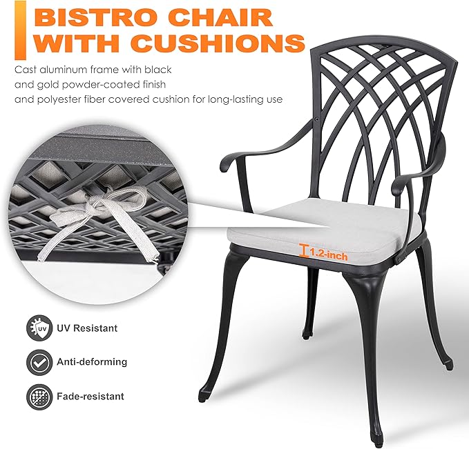NUU GARDEN Bistro Set 3 Piece Outdoor Cast Aluminum Patio Bistro Set Patio - Image 6