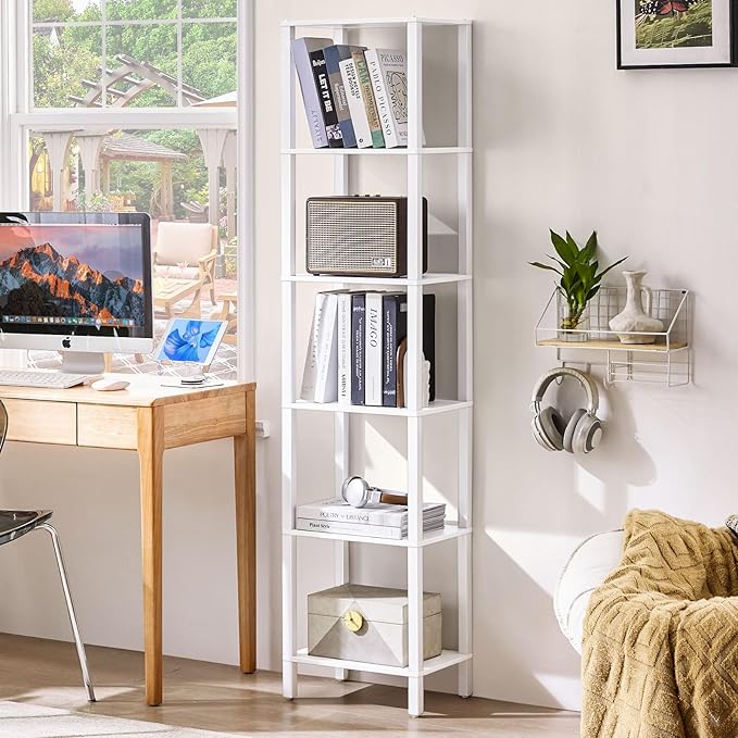 66in Tall Bookshelf 6-Tier Small Narrow Bookcase, Skinny Book Shelf by YUFAM