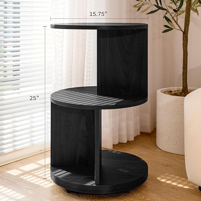 KAYMILY Living Room Side Table, Office Round Bookshelf End Table, Bedroom Mid - Image 2