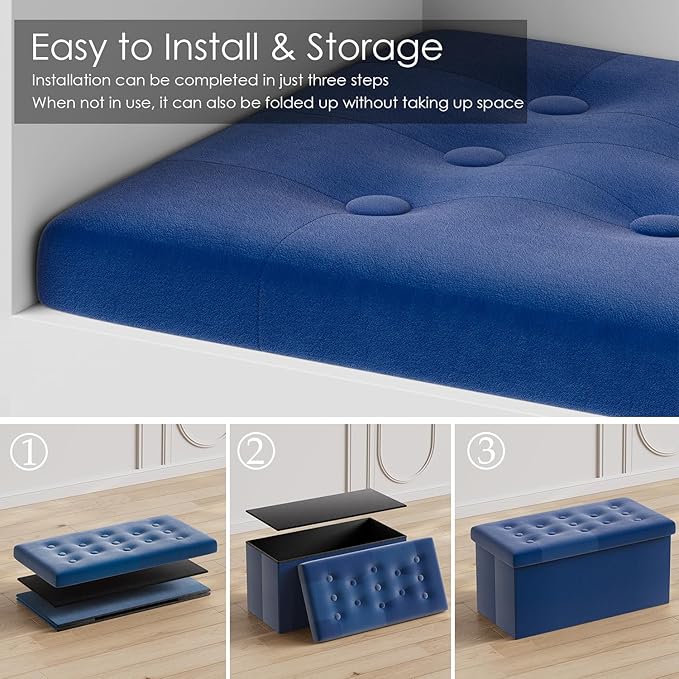 PRANDOM Jumbo Ottoman with Storage Velvet Folding Small Square Foot Stool with - Image 4