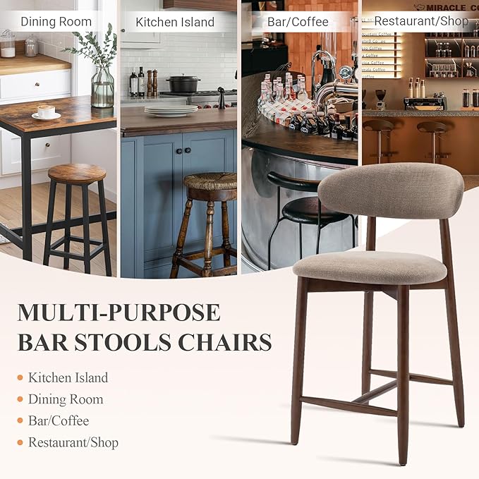 COLAMY Mid-Century Modern Upholstered Counter Height Bar Stools Set of 6 - Image 6