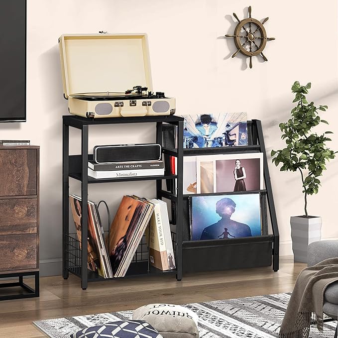 LELELINKY Black End Table, Record Player Stand - Image 6