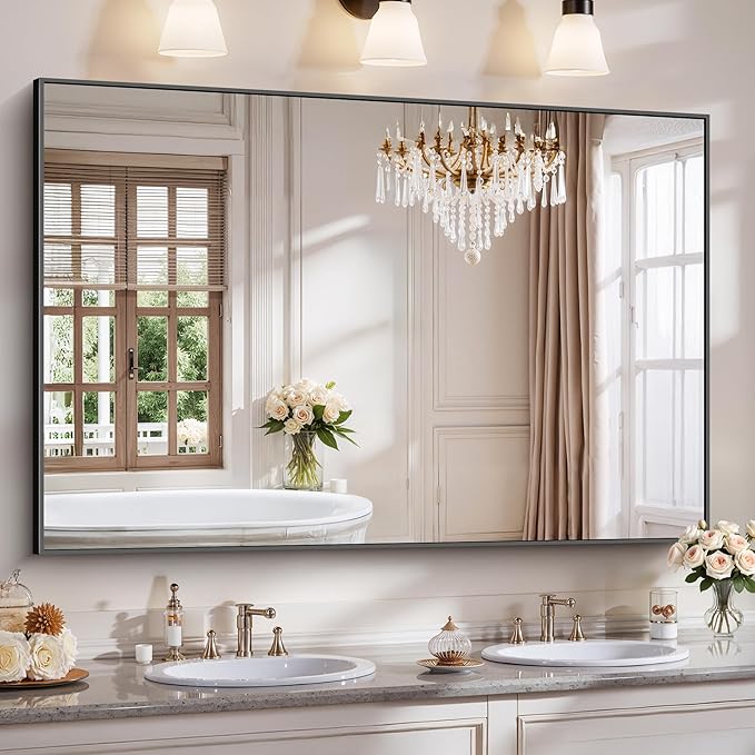 YIROMAN Bathroom Mirror 60"x40", Large Matte Black Bathroom Mirror by Unknown
