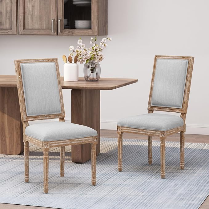 Merax Upholstered Solid Wood Dining Chairs Set of 2, French Country Style by Merax