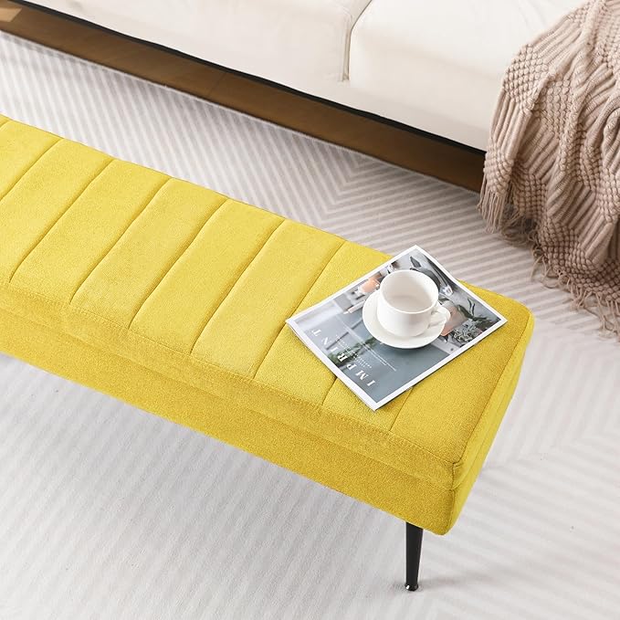 CUYOCA Storage Ottoman Bench, 43.5" Upholstered Entryway Bench, Long Ottoman - Image 6