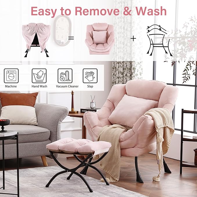 Large Lazy Chair with Ottoman, Accent Reading Chair with a Throw Pillow - Image 5