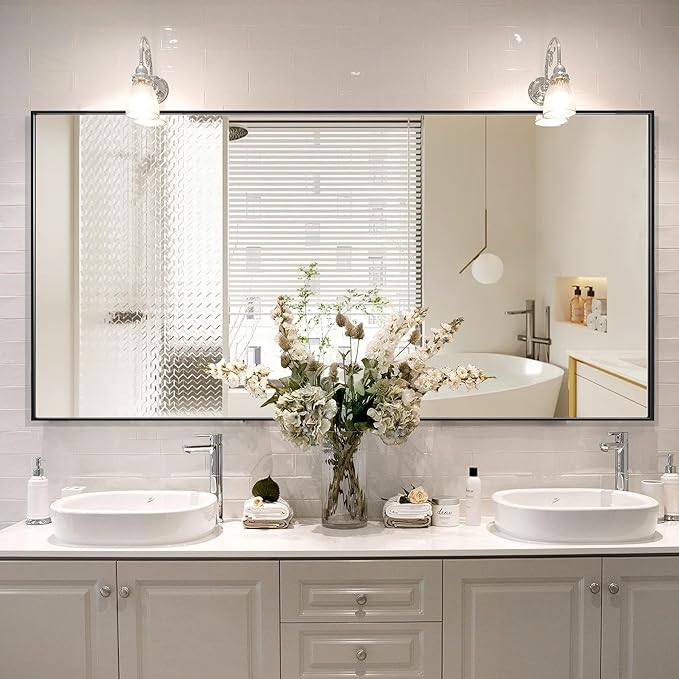 60x30 Inch Bathroom Mirror for Wall, Aluminum Frame Rectangle Rectangular - Image 2