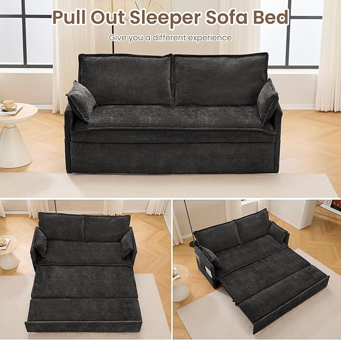 Furnimart 59.5" Queen Size Pull Out Sofa Bed, 3 in 1 Convertible Sleeper Bed - Image 4