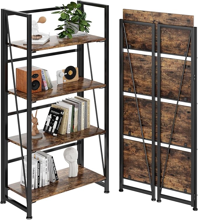 BHG Vintage Multifunctional Bookcase Folding Bookshelf, No-Assembly Plant Stand by BHG